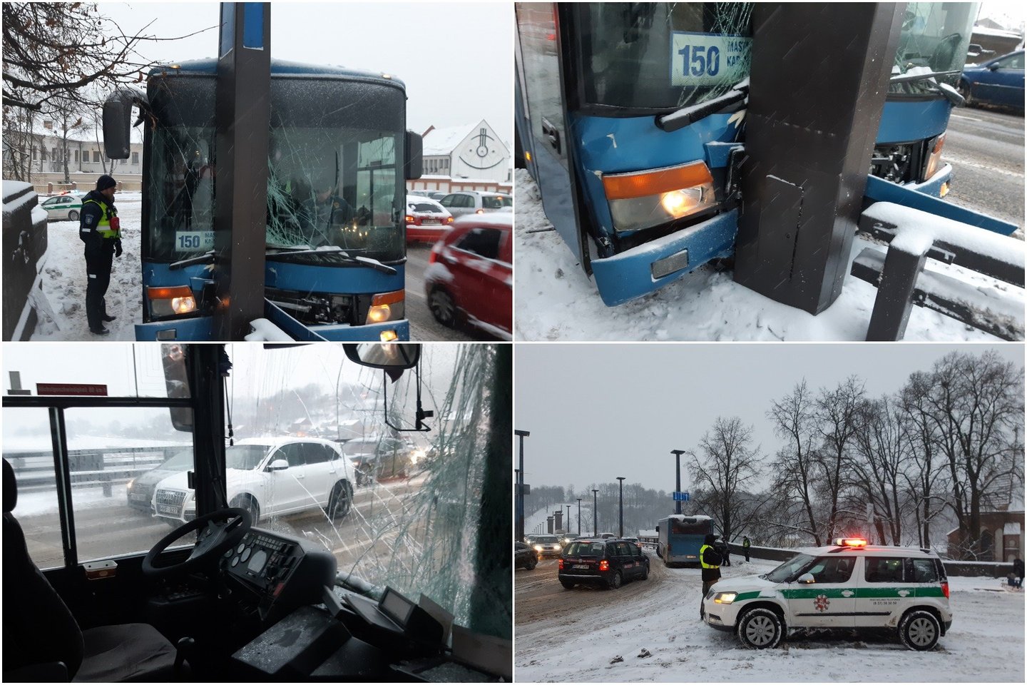 Kaune penktadienio rytą autobusas atsitrenkė į stulpą.