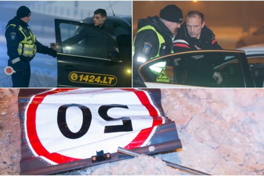 Naktis sostinėje: pareigūnus apgauti bandęs sukčius ir kelio ženklus išvartęs vairuotojas