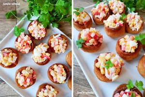 Krepšeliai su krabų lazdelių mišraine nuo stalo dings pirmieji