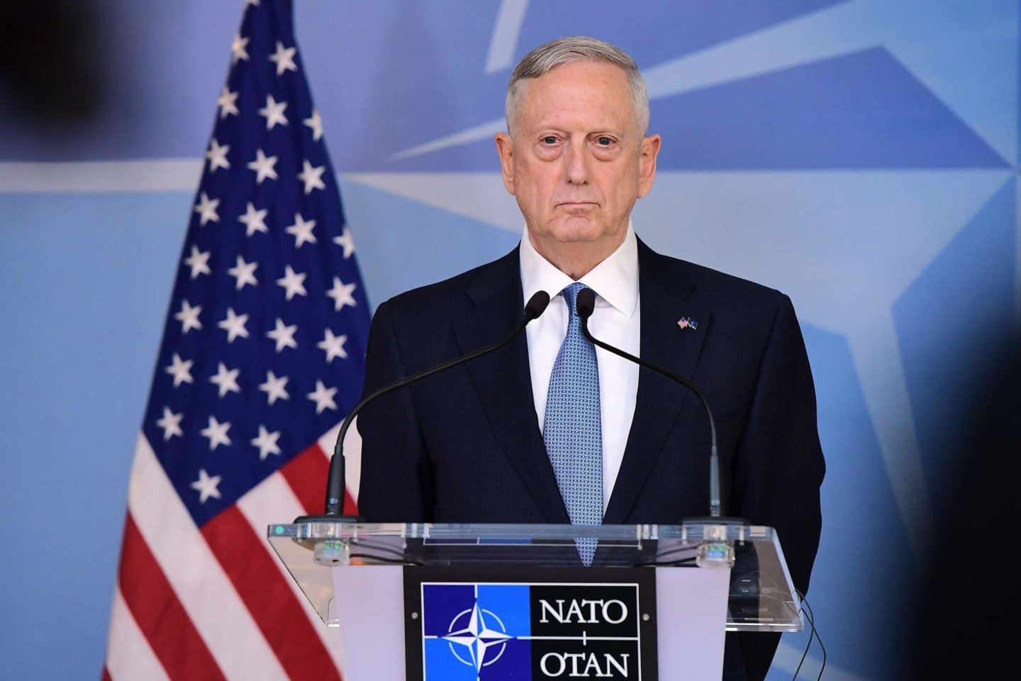 J.Mattisas paragino NATO nares Europoje didinti išlaidas gynybai.<br>AFP/“Scanpix“ nuotr.