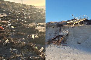 Galinga audra nusiaubė Kuršių neriją: vėjas išrovė laiptus, pakrantėje nuklojo šiukšlių kalnai