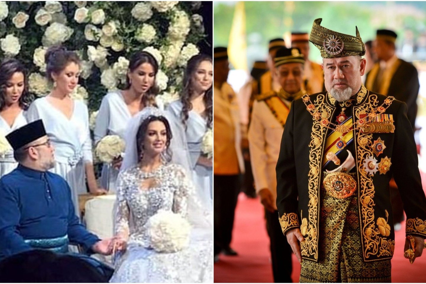 Malaizijos karalius Muhammadas V ir O.Vojevodina susipažino parodoje 2016-ųjų viduryje, o dabar susituokė.<br> lrytas.lt montažas.