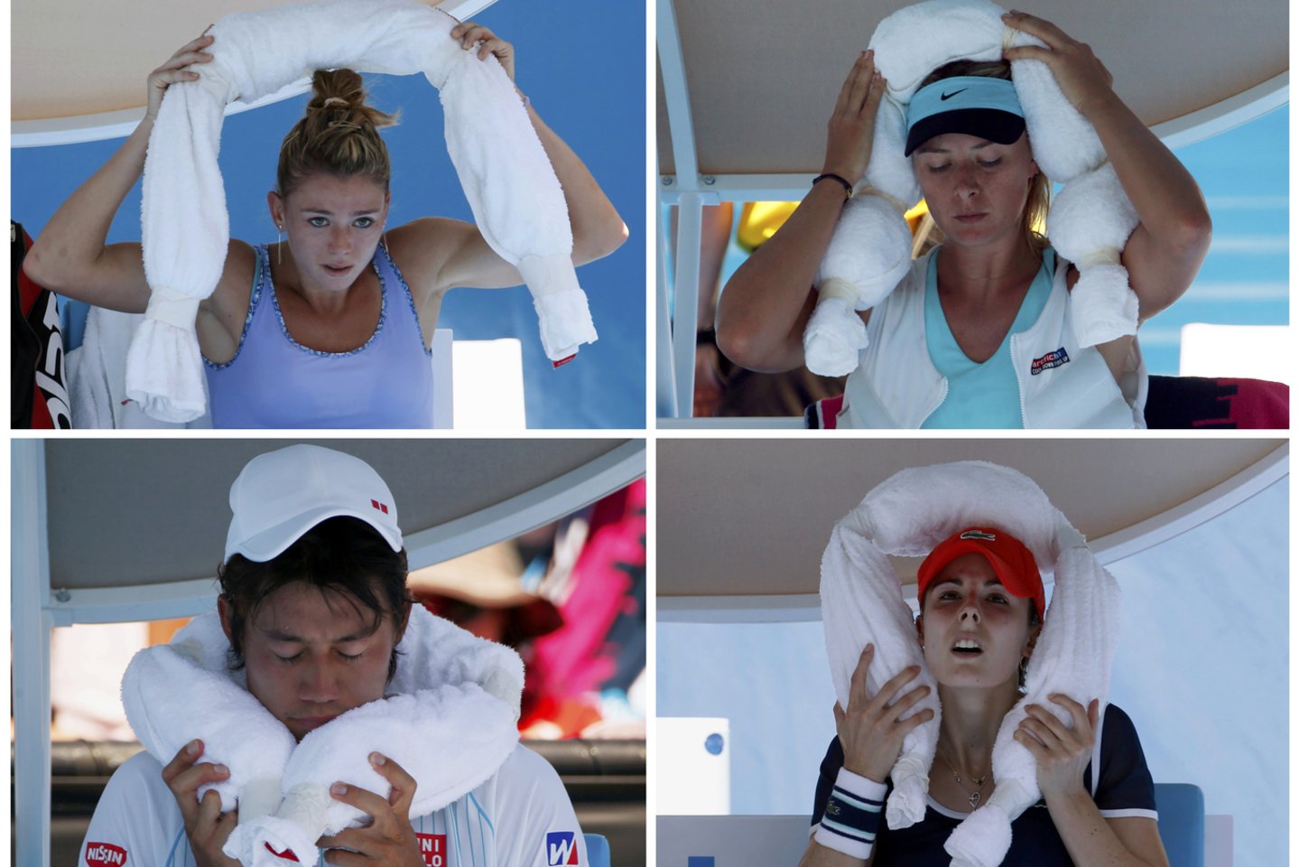  Praėjusį sezoną „Australian Open“ turnyre sportininkai privalėjo gelbėtis nuo alinančio karščio.<br>Reuters/Scanpix nuotr.