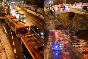 Tvarkoma atsivėrusi smegduobė Vilniuje: automobilių eismas bus draudžiamas iki kitos savaitės