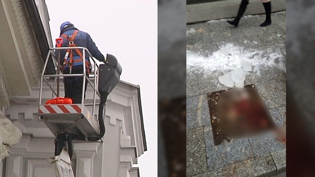 Baisi nelaimė Vilniuje: moteriai ant galvos užkrito ledo luitas