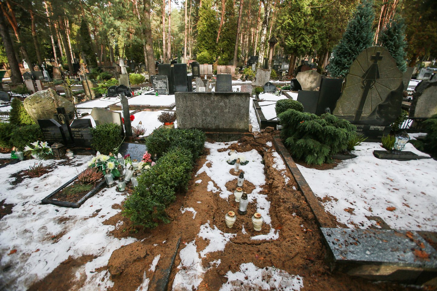 Kaunietė J.Rauktienė ir kiti V.Ramašausko giminaičiai, atėję prie jo kapo patyrė siaubingą šoką.<br> G.Bitvinsko nuotr.