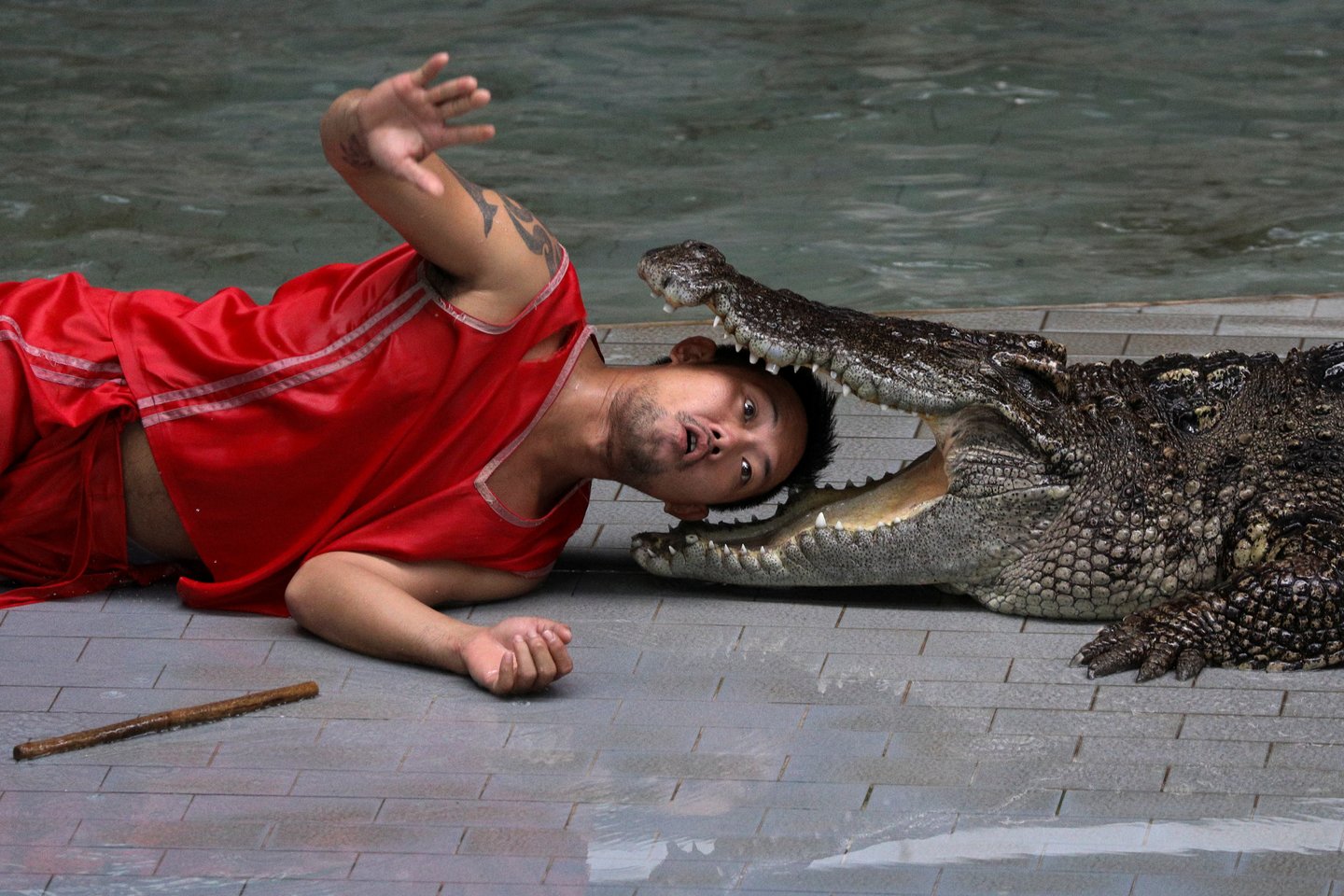  Krokodilas nusitempė vyrą į upę.<br> Scanpix/Reuters nuotr.