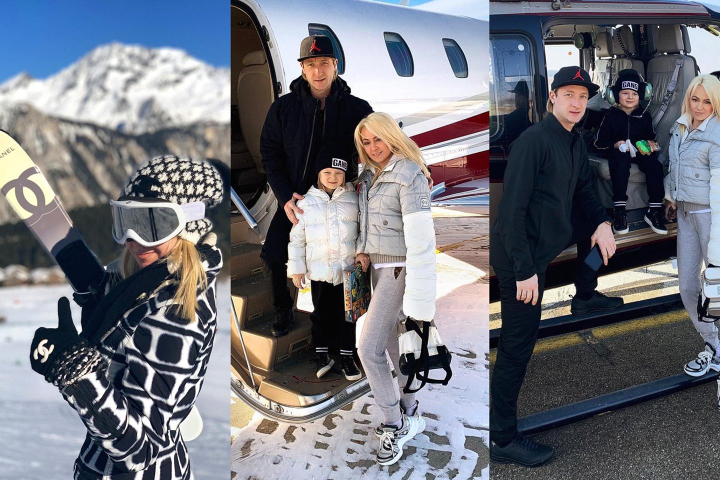 Jevgenijus Pliuščenka su žmona Jana Rudkovskaja ir sūnumi Aleksandru atostogoms pasirinko Kurševelio kurortą Prancūzijos Trijų Slėnių kurortiniame komplekse.<br>Instagramo nuotr.