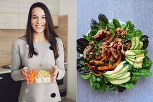 Sočios ir maistingos salotos su kepta vištiena