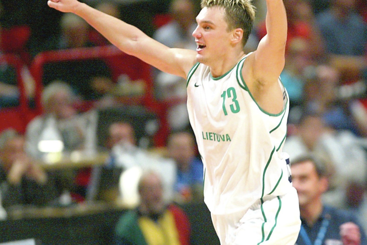 Š.Jasikevičius 2003 metais su Lietuvos rinktine laimėjo Europos čempionato auksą.<br>M.Kulbio nuotr.
