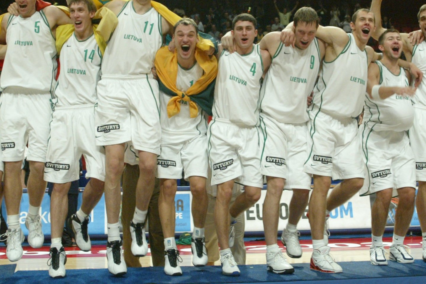 Š.Jasikevičius 2003 metais su Lietuvos rinktine laimėjo Europos čempionato auksą.<br>LR archyvo nuotr.