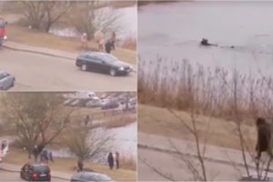 Ugniagesiai apie užfiksuotą gelbėjimo operaciją: į tvenkinį įlūžęs žvejys jau plūduriavo vandenyje