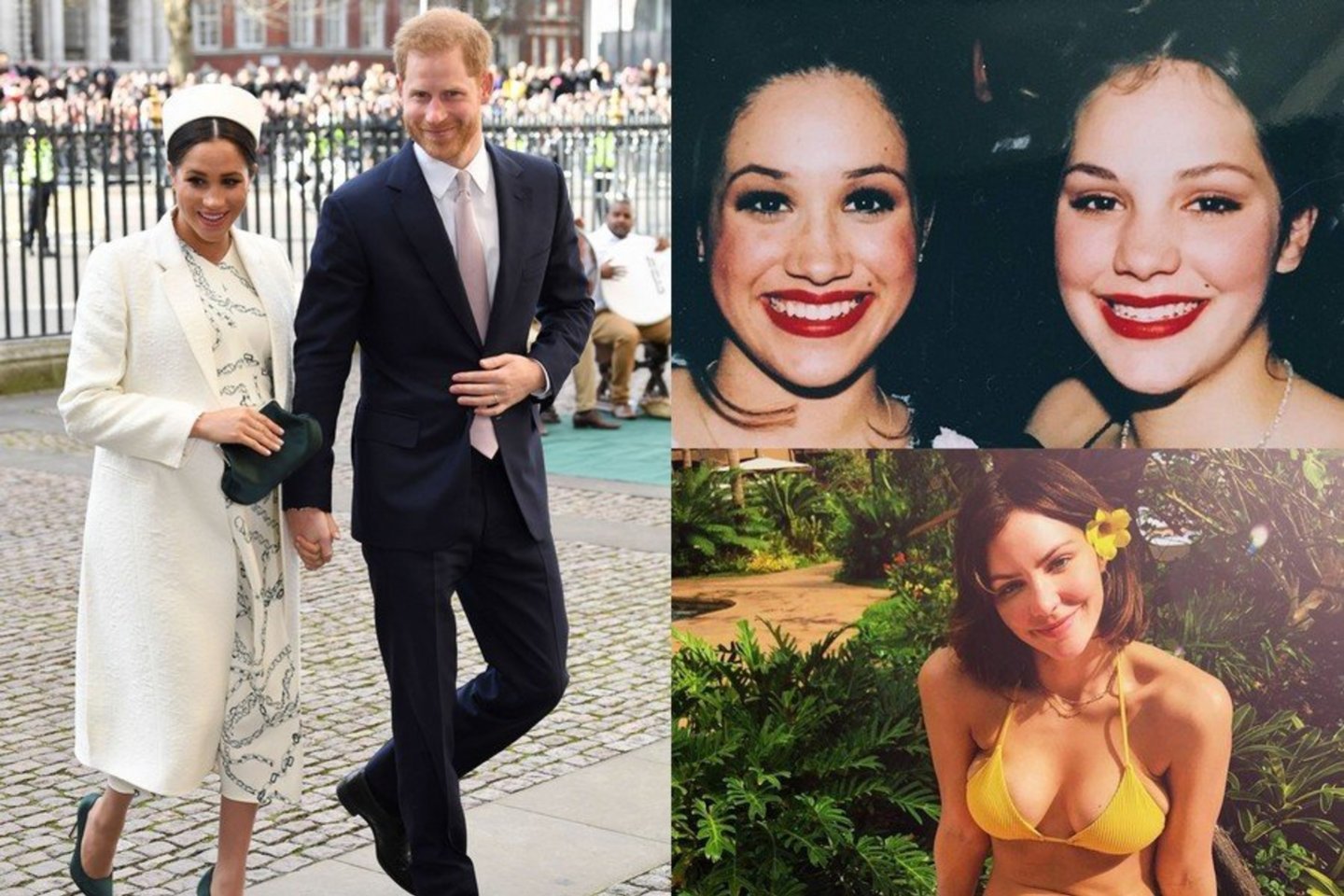  Meghan Markle su princu Harry (kairėje), Katharine McPhee su Meghan.<br> Scanpix ir instagramo nuotr.