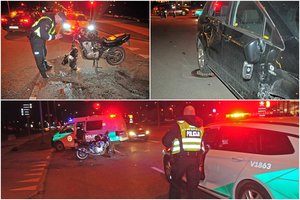 Sostinėje susidūrė „Toyota“ ir motociklas, po smūgio išsibarstė jo dalys, vairuotojas – ligoninėje