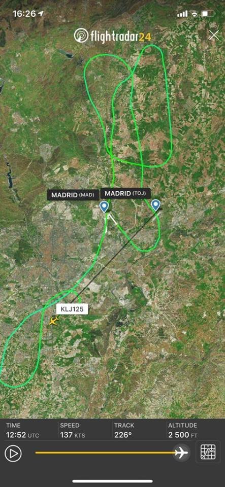 „Žalgirio“ lėktuvo maršrutas aplink Madridą.<br> Flightradar nuotr.