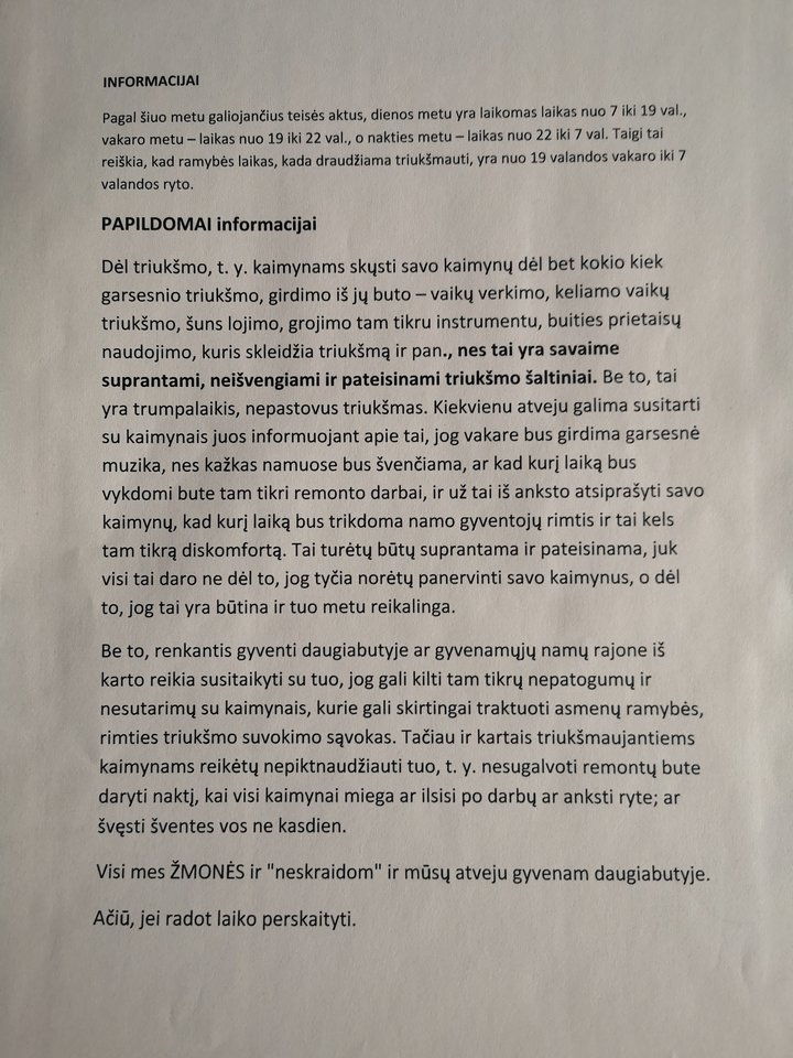 Auotrė ragina kaimynus ne tik netriukšmauti, bet ir patiems būti pakantesniems ir suprantingiems.