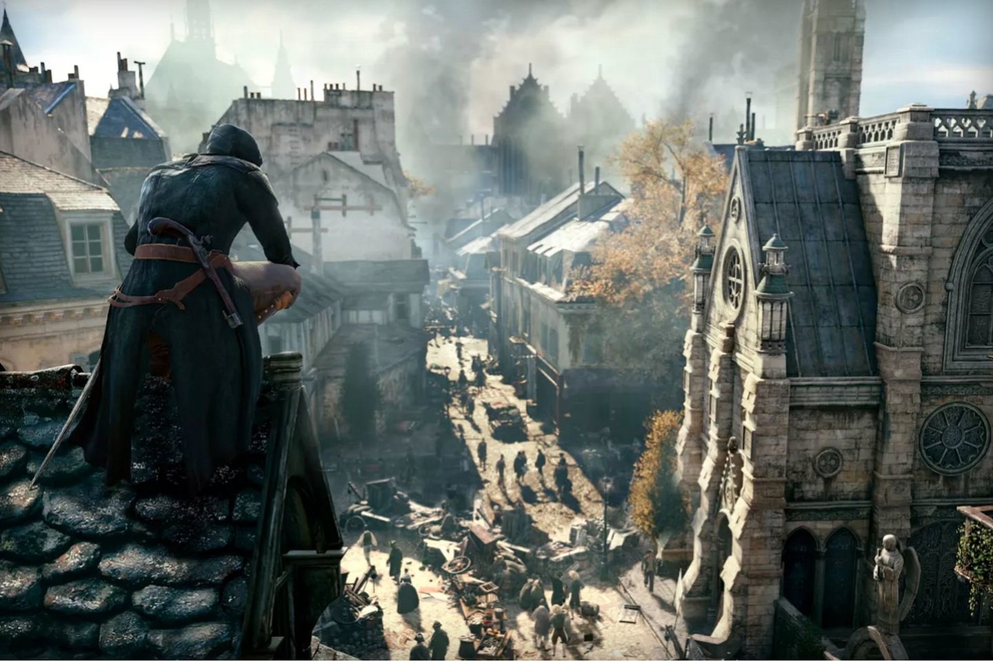 „Assassin’s Creed Unity“ lygių dizainerė  dvejus metus skyrė tam, kad trimatėje erdvėje atkurtų kuo tikslesnes Paryžiaus katedros detales.<br> Žaidimo ekrano nuotr.
