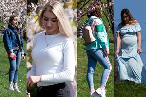 Pozuoti prie sakurų traukiantys vilniečiai atsisveikina su striukėmis