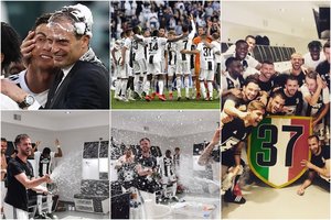 „Juventus“ žaidėjai po istorinės pergalės Italijos lygoje baseine išmaudė trenerį M. Allegrį 