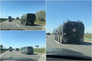 Greitkelyje karinės technikos koloną sutikusi vairuotoja tokio vaizdo nesitikėjo