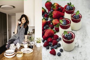 Veganiška panakota su avietėmis