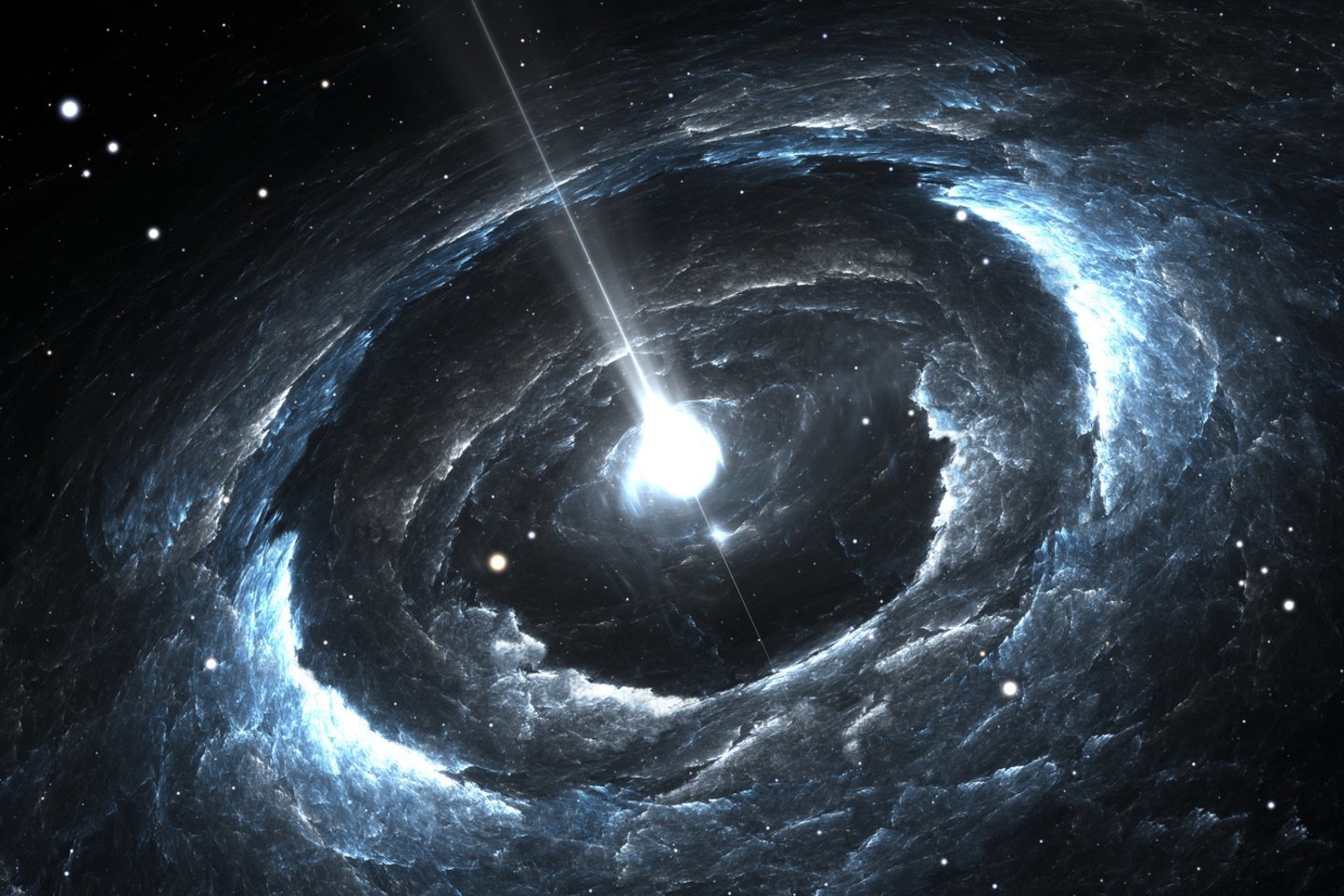  Neutroninės žvaigždės yra itin tankūs objektai, susiformuojantys mirus įprastai žvaigždei. <br> 123RF iliustr.