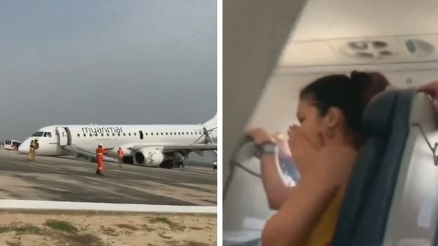 Nufilmuota panika ir chaosas lėktuve – leidosi avariniu būdu be priekinių ratų