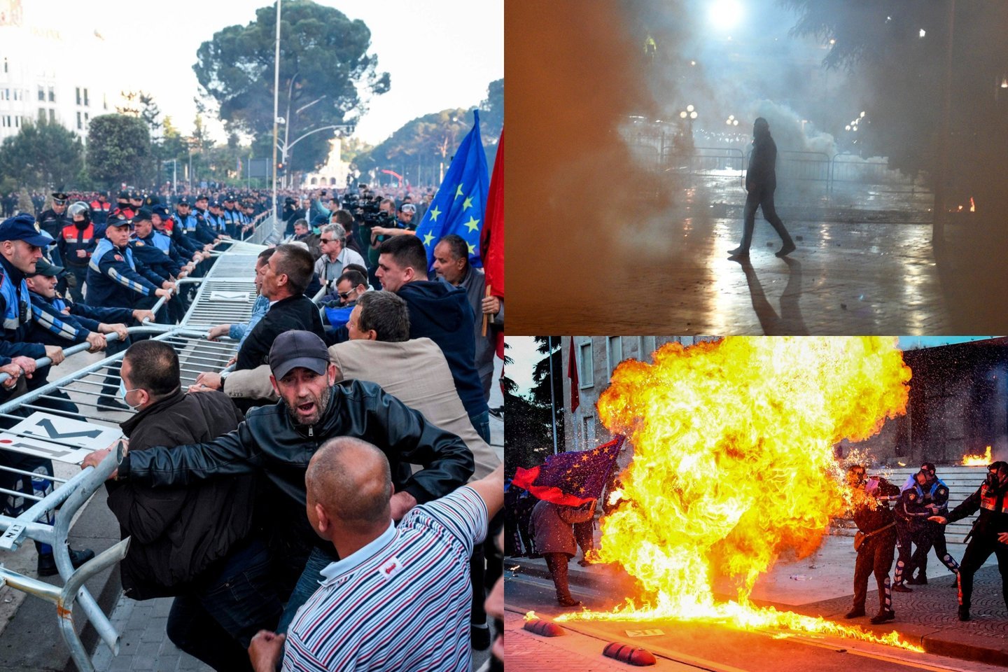 Tiranoje – opozicijos protestų banga.<br>Scanpix/AFP ir Scanpix/REUTERS nuotr.