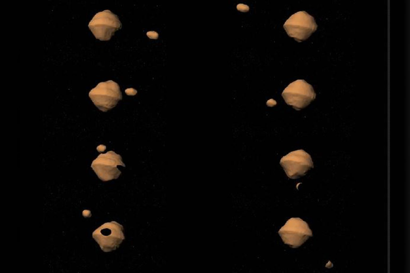  Šį savaitgalį pro Žemę 77250 km/h greičiu praskries nemažas – beveik 1,6 kilometro – skersmens asteroidas įdomus tuo, kad pats turi savo mėnulį.<br> NASA iliustr.