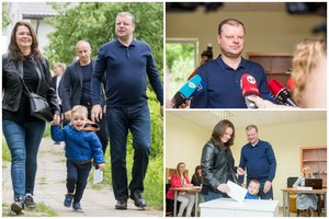 Su žmona ir sūnumi atėjęs balsuoti S. Skvernelis: „Turiu savo planų“