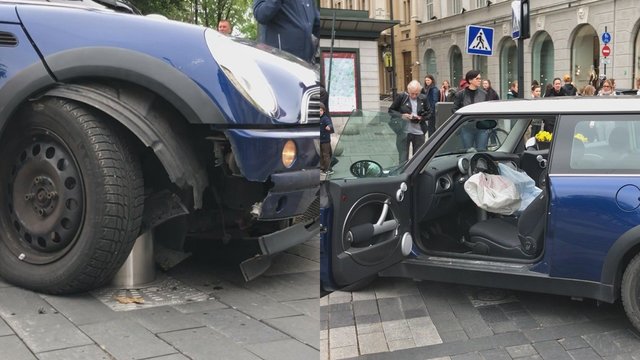 Išskirtiniai kadrai: Vilniaus centre neeilinė avarija – važiuojant, pakilo vienas iš stulpelių