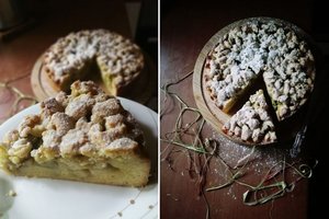 Vasariškas rabarbarų pyragas iš greitai paruošiamos trapios tešlos