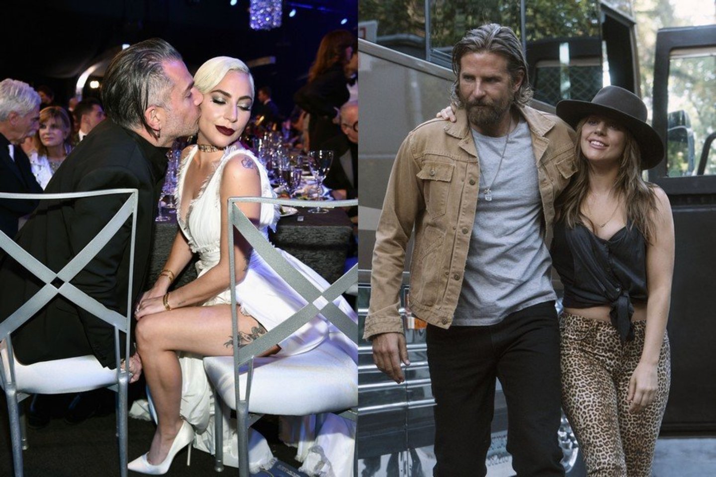 Christianas Carino ir Lady Gaga (kairėje) ir Bradley Cooperis su Gaga filme.<br>Scanpix nuotr.