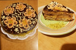 Druskininkų tortų turnyras: trapus tortas „Vasaros pieva“ su plikytu kremu ir sūdytomis pistacijomis