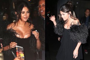 Selena Gomez filmo premjeroje pasirodė su vos krūtinę dengiančia suknele