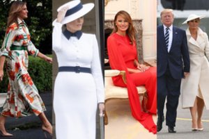 Per vizitą pas karališkąją šeimą Melania Trump dėmesį skyrė detalėms ir brangioms suknelėms