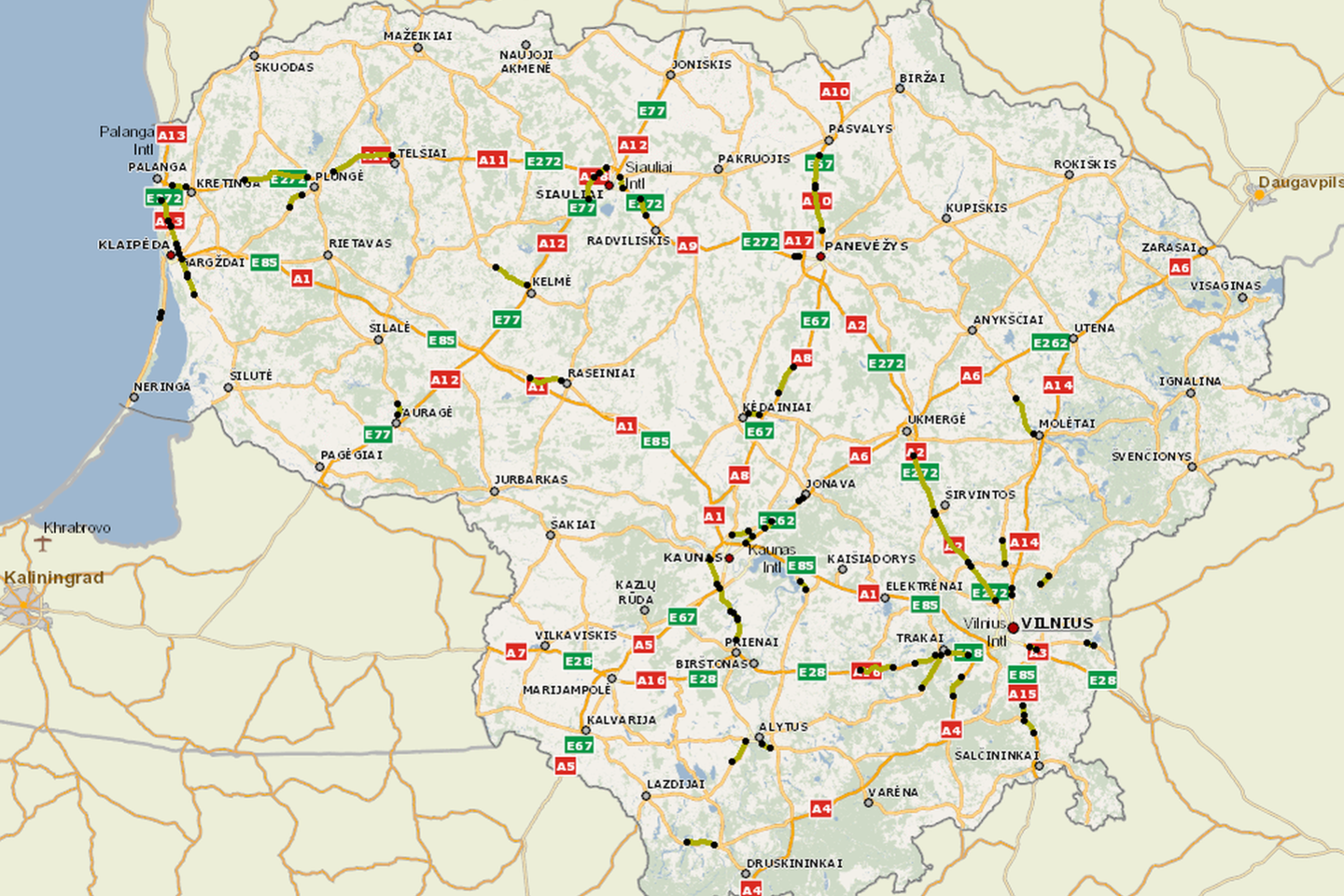  50 naujų sektorinių greičio matuoklių ruožų žemėlapis.<br> LAKD nuotr.