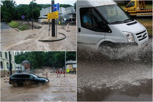 Smarki liūtis skandino Kauną: apsemtos gatvės, mašinos, šuliniai, centre – purvina košė