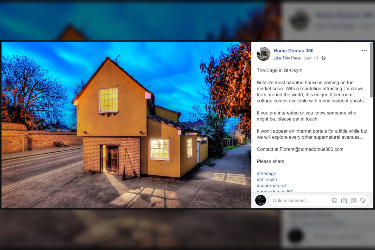  Kai kas sako, kad tai yra ir labiausiai apsėstas namas Anglijoje, „Facebook“ paskyroje rašo namą pardavinėjanti nekilnojamo turo agentūra.<br> Ekrano nuotr.