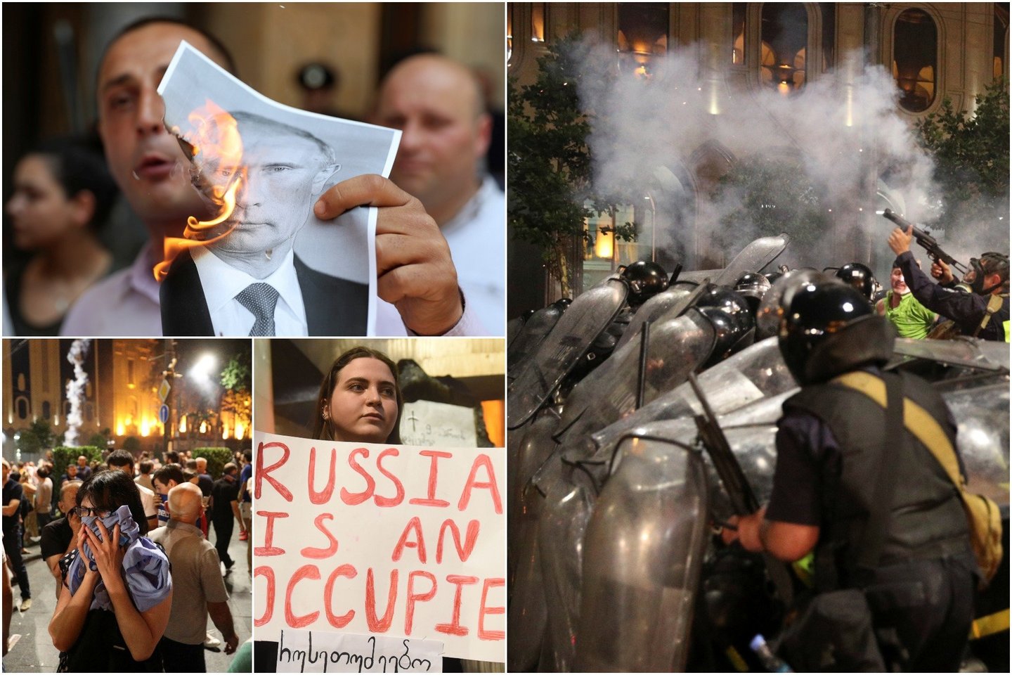 Protestas Gruzijoje virto riaušėmis.<br> lrytas.lt montažas.