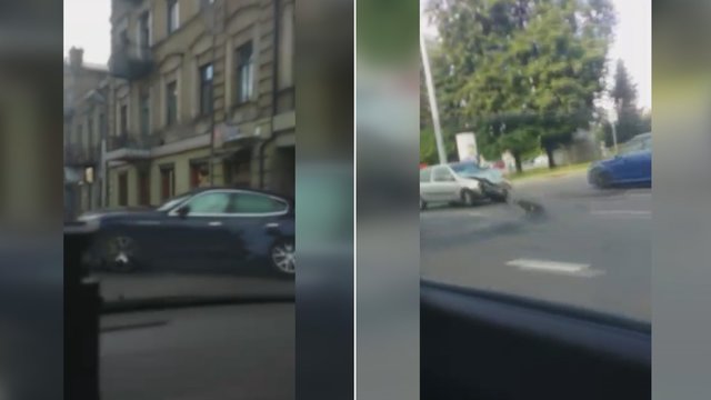 Nufilmavo didelę avariją Vilniuje: sudaužytas prabangus „Maserati“, kilo spūstys