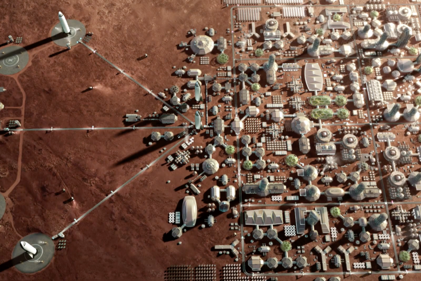 SpaceX Marso kolonijos vizualizacija.<br>SpaceX iliustr. 