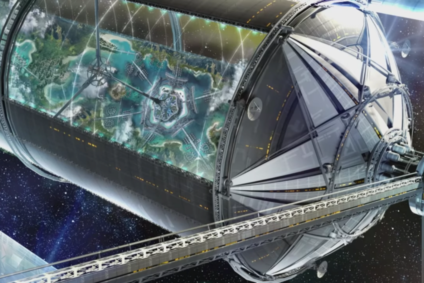 Gyvenamos kosminės stoties vizualizacija – Jeffo Bezoso, Blue Origin ir Amazon įkūrėjo, kosminės vizijos dalis. <br>Blue Origin iliustr. 