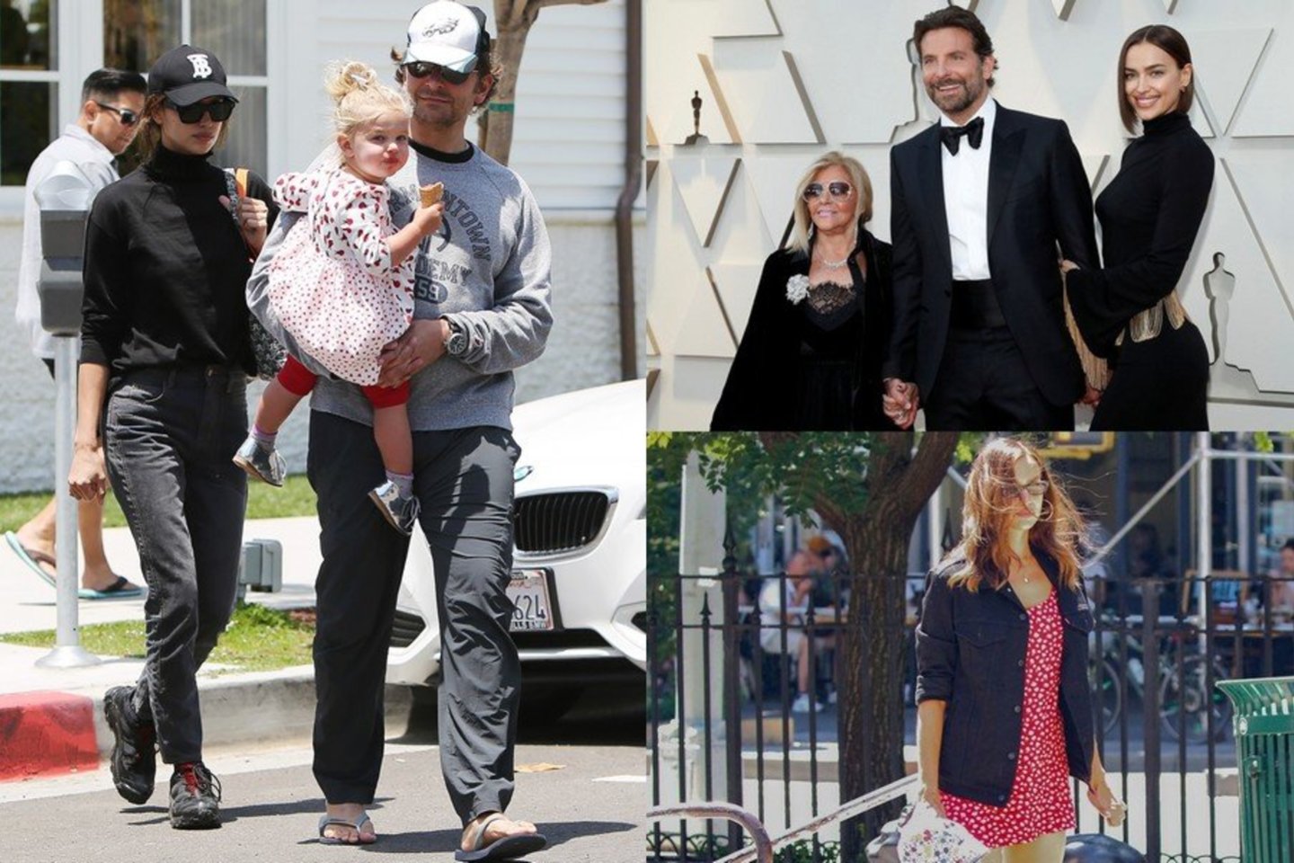  Bradley Cooperis su Irina Shayk ir dukra (kairėje), o per „Oskarus“ buvusi pora pozavo su Bradley mama.<br> Scanpix nuotr.