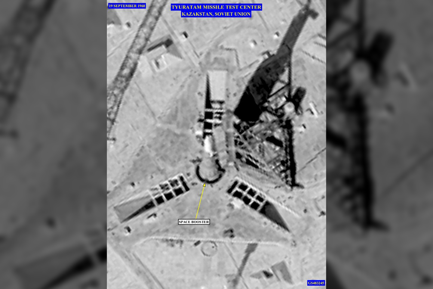  N1 paleidimo aikštelėje. 1968 rugsėjo 19 d. nuotrauka, padaryta JAV žvalgybiniu palydovu  „KH-8 Gambit“.<br> Wikimedia commons