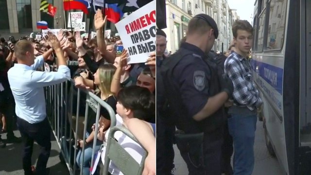 Protestas Maskvoje nerimsta: policija sulaikė šimtus aktyvistų