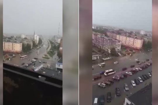 Užfiksavo, kas dėjosi per liūtį Mažeikiuose: į pagalbą skęstantiems skubėjo net vaikai