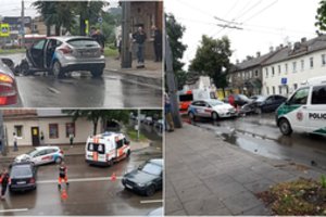 Kaune į avariją pateko mokomasis automobilis: du žmonės išvežti į ligoninę