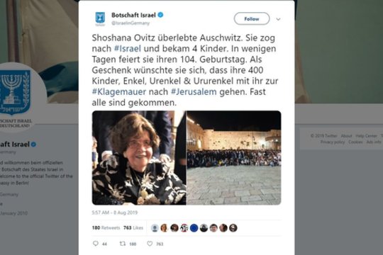 Triumfas prieš Holokaustą: 104-ąjį gimtadienį buvusi Aušvico kalinė šventė su 400 palikuonių