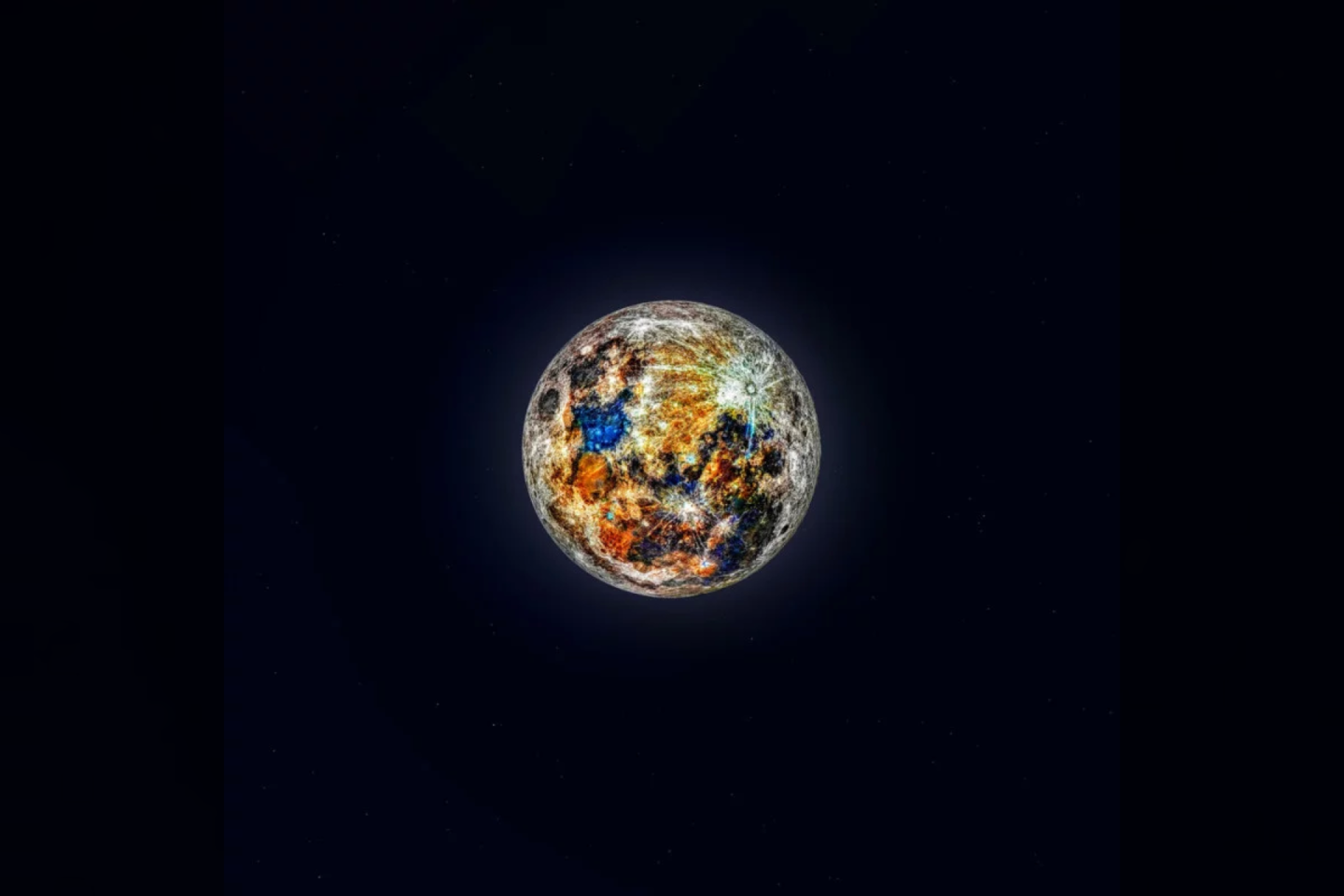 Šis patobulintas paveikslėlis yra sudarytas iš 150 000 nuotraukų ir atskleidžia dar nematytas mūsų Žemės palydovo spalvas. <br>A.McCarthy nuotr.  